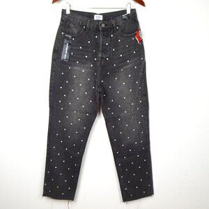 Rhinestone Jeans Simple Society Size 7 Gray Button Fly Cropped Straight Frayed